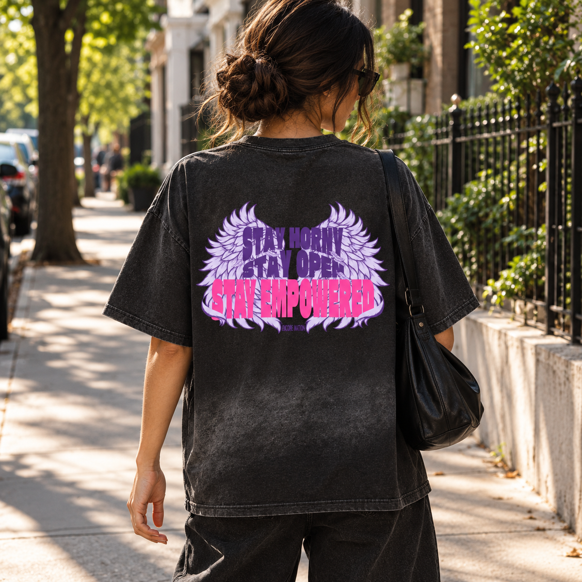 Stay Horny Angel Wings Graphic Tee